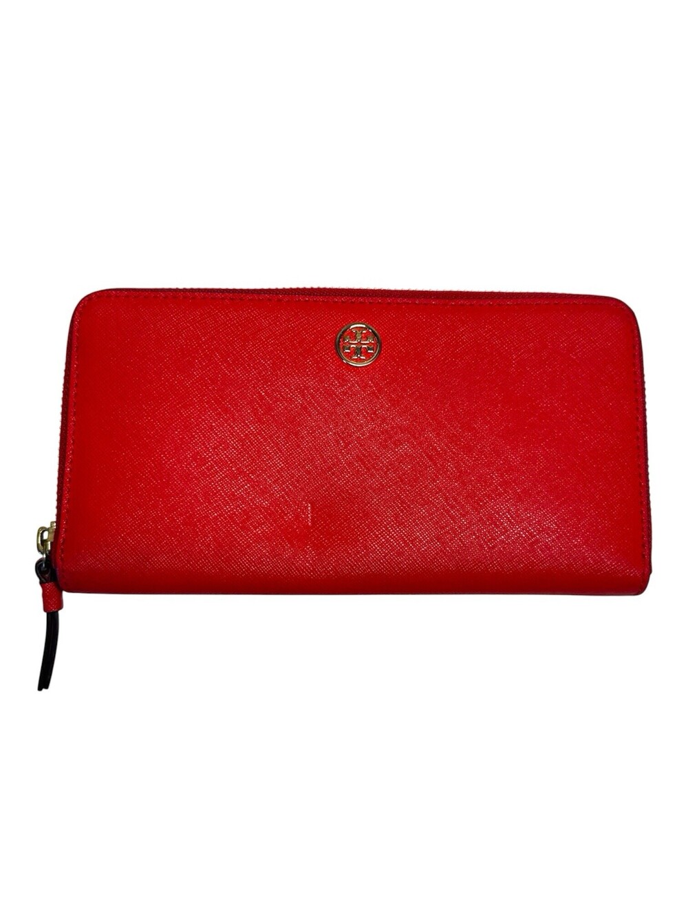 Tory Burch Red Saffiano Leather Robinson Continental Zip Around Wallet